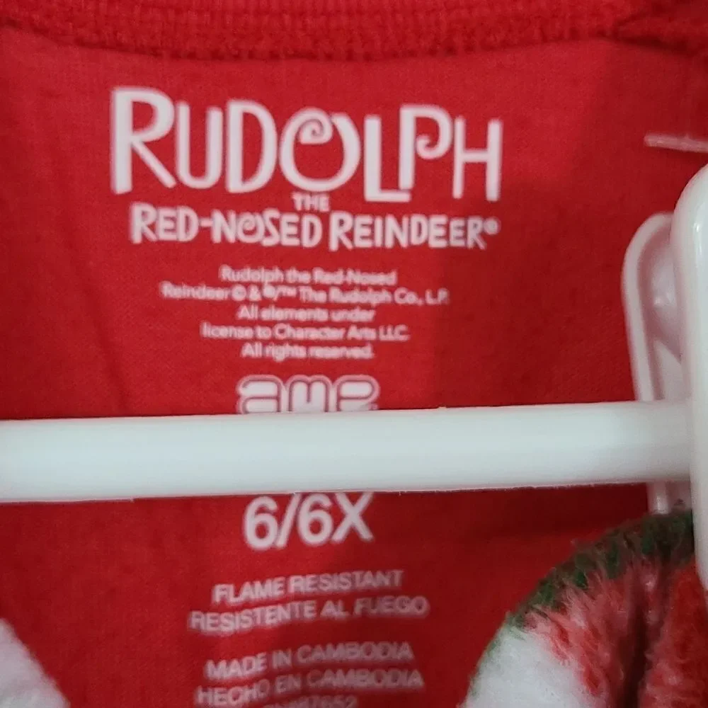 Rudolph Girls Holiday Pajamas 2pc Red Plaid Fleece Sleep Set Festive 6/6X PJs
